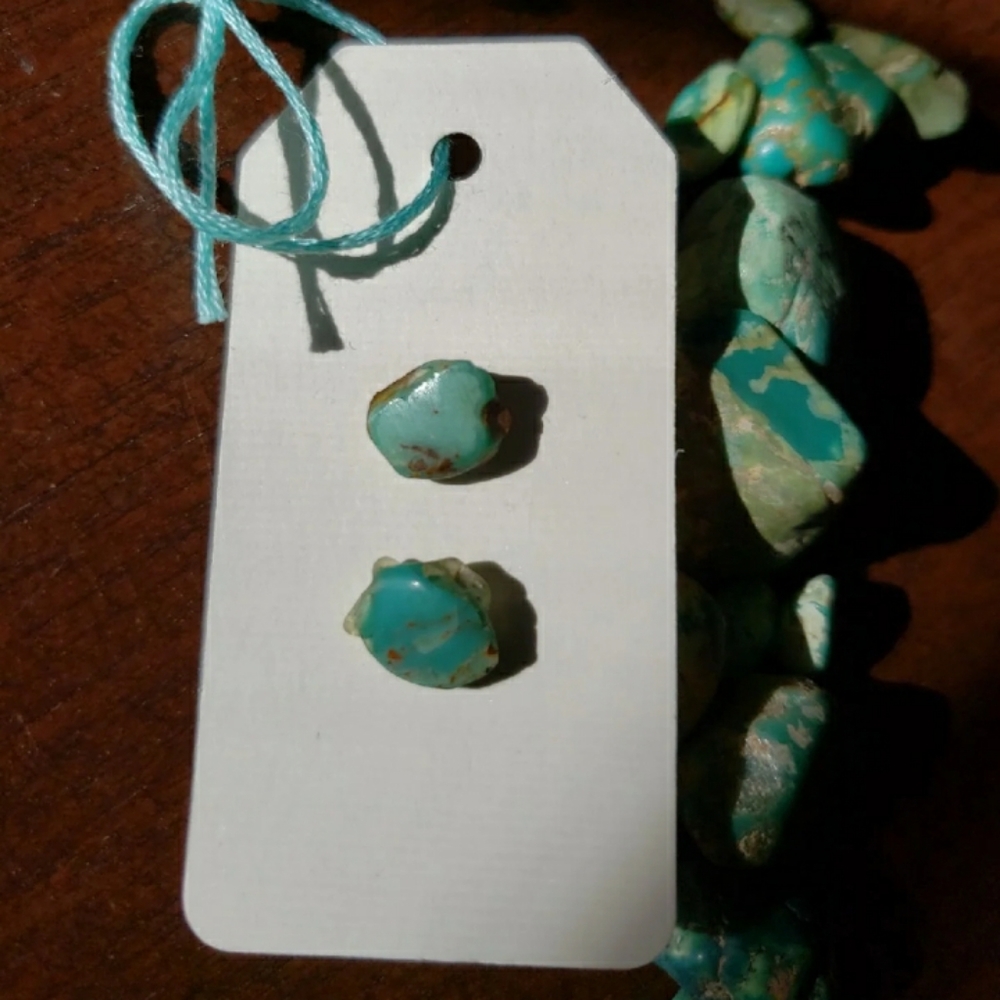 Natural Raw Turquoise Stud Earrings- Handmade